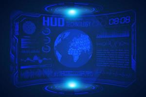 Blue  Modern HUD Technology Screen Background with world map vector