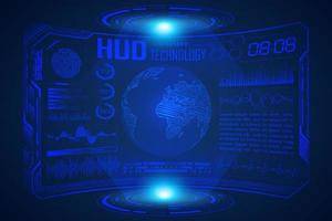 Blue  Modern HUD Technology Screen Background with world map vector