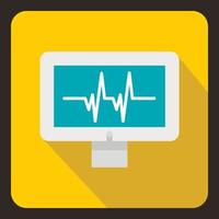 Monitor heartbeat icon, flat style vector