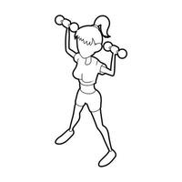 Girl with dumbbells training icon, outline style vector