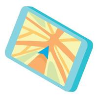 Map on tablet icon, cartoon style vector