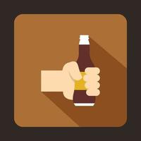 Hand holding beer bottle icon, flat style vector
