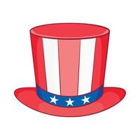 Sombrero de copa en el icono de colores de la bandera de EE.UU., estilo de dibujos animados vector