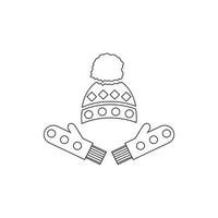 mitones de invierno e icono de gorra, estilo de esquema vector