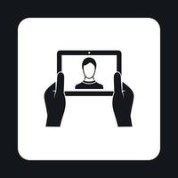 Man taking selfie using tablet icon, simple style vector