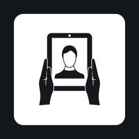 Man taking photo using tablet icon, simple style vector