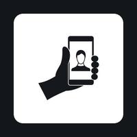 Man taking selfie photo on smartphone icon vector