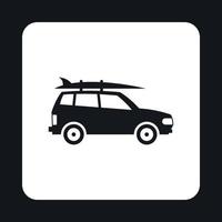 Car with surfboard icon, simple style vector