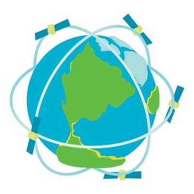 Satellite communications around world icon