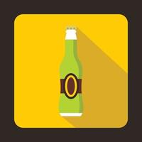 Full green beer bottle icon, flat style vector