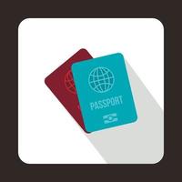 Blue and red passport icon, flat style vector