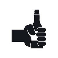 Hand holding bottle of beer icon, simple style vector