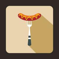 Grilled Sausage on a fork icon, flat style vector