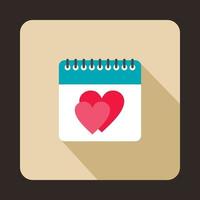 Calendar with heart icon, flat style vector