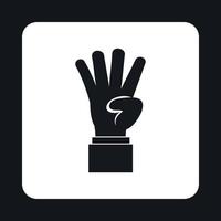 Hand showing number four icon, simple style vector