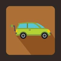 Green electric car icon, flat style vector