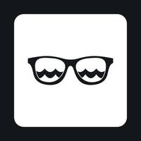 Sunglasses with sea reflecting icon, simple style vector