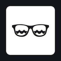 Sunglasses with sea reflecting icon, simple style vector