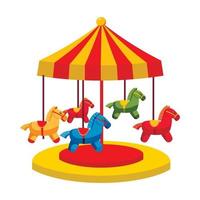 Carousel with horses icon, cartoon style