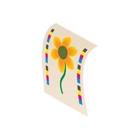 Flower printed on printer icon, cartoon style vector