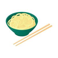 Noodles with chopsticks icon, cartoon style vector