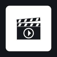 Clapperboard with play button icon, simple style vector