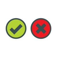 Tick and cross selection icon, flat style vector