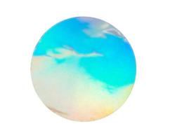 Blank round adhesive holographic foil sticker label isolated on white background photo