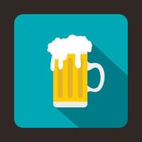 Mug fresh beer with cap of foam icon, flat style vector