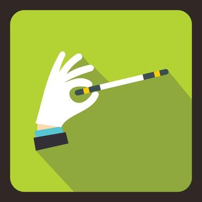 Hand with magic wand icon, flat style