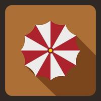 icono de sombrilla de playa roja y blanca, tipo plano vector