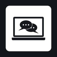 Speech bubbles on laptop icon, simple style vector