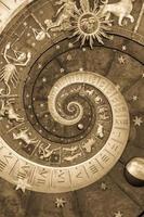 Astrological background with zodiac signs and symbol. photo