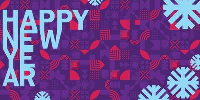 feliz navidad y feliz año nuevo banner horizontal geométrico. Diseño de concepto de Navidad moderno y brillante con copo de nieve. cartel simple, tarjeta de felicitación, banner de venta para el sitio web 2023 vector