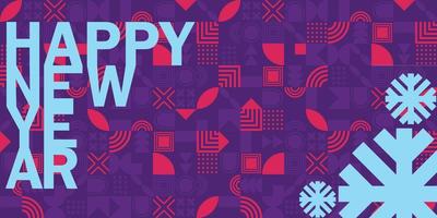 feliz navidad y feliz año nuevo banner horizontal. diseño navideño moderno y brillante con copos de nieve. cartel simple, tarjeta de felicitación, banner de venta para sitio web vector