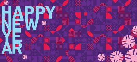 Merry Christmas and Happy New Year banner. Trendy modern Xmas design with abstract geometric elements, Christmas tree, snowflake, bunny, rabbit. Horizontal poster, greeting card, sale banner website vector