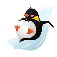 Penguin on ice slide icon, cartoon style vector