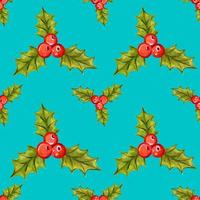 Seamless Christmas pattern with holly berries