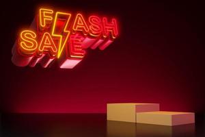 Flash sale neon light text with empty display, 3d rendering photo