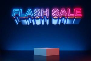 Flash sale neon light text with empty display, 3d rendering photo