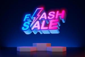 Flash sale neon light text with empty display, 3d rendering photo