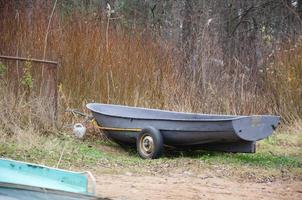 boats on the shore. boat season closure, preparation for winter photo