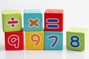 Number wood block cubes for learning Mathematic, education math concept. photo