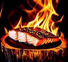 salmón a la plancha. comida saludable salmón al horno. plato de pescado caliente. foto