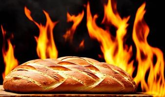 Oven - traditional fresh hot cooked bread. Bread close shooting. photo