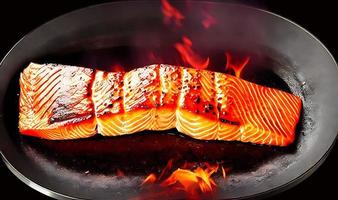 Grilled salmon. Healthy food baked salmon. Hot fish dish. photo