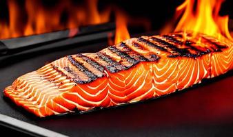 Grilled salmon. Healthy food baked salmon. Hot fish dish. photo