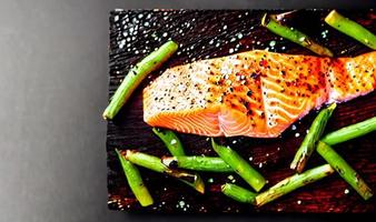 Grilled salmon. Healthy food baked salmon. Hot fish dish. photo