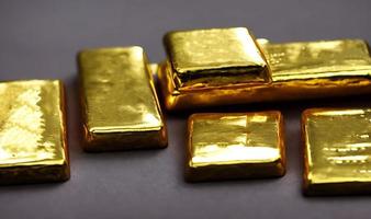 Gold ingots. Stack of gold bars, Financial concepts.