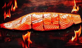 Grilled salmon. Healthy food baked salmon. Hot fish dish. photo